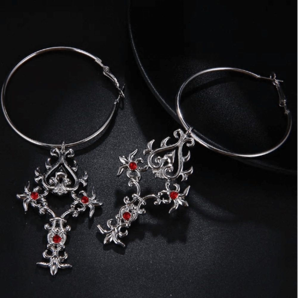 Crystal Cross Hoop Earrings Silver Tone - Picture 3 of 3